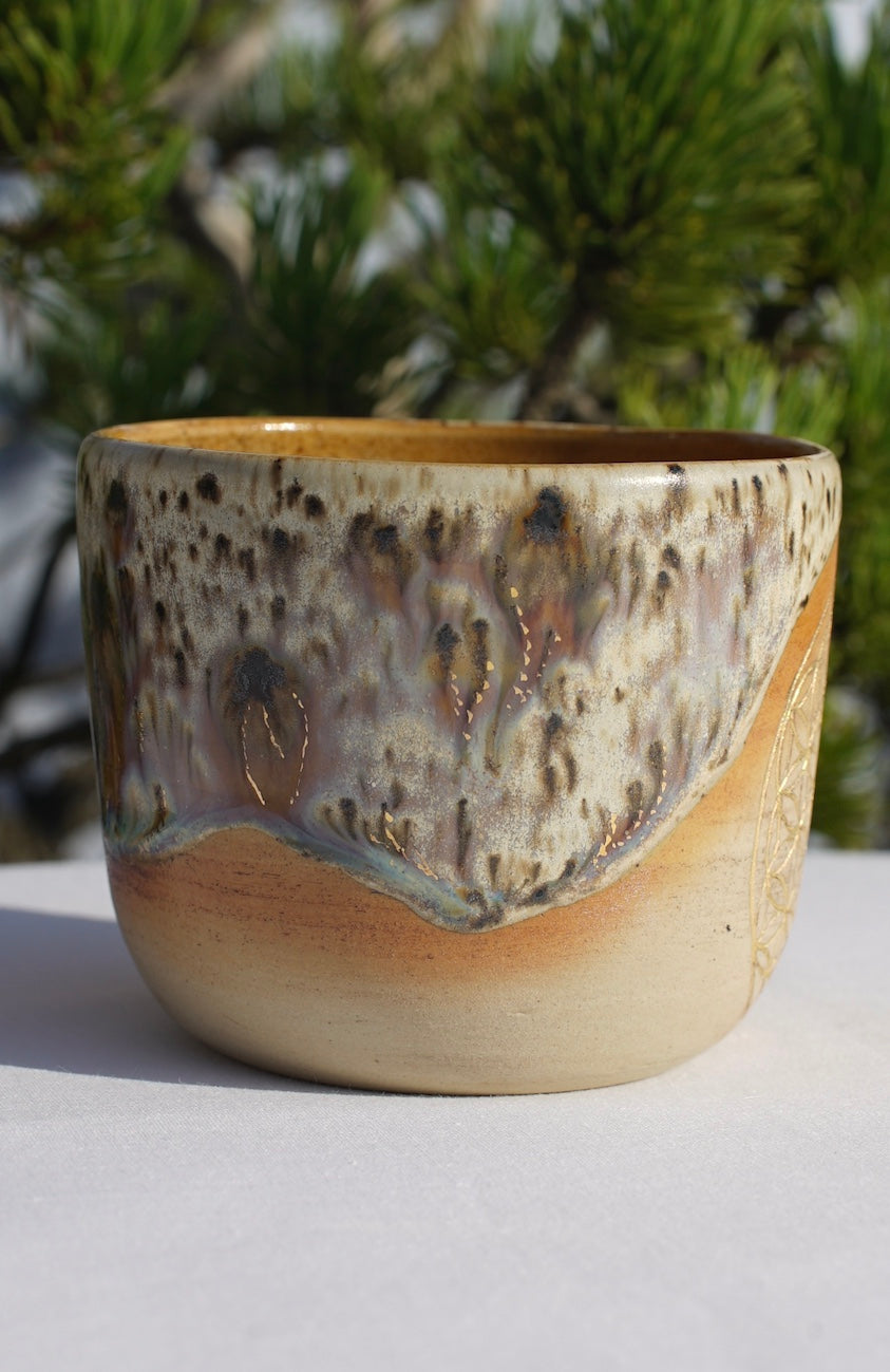 Cocoa ceremony mug with flower of life 24 carat gold