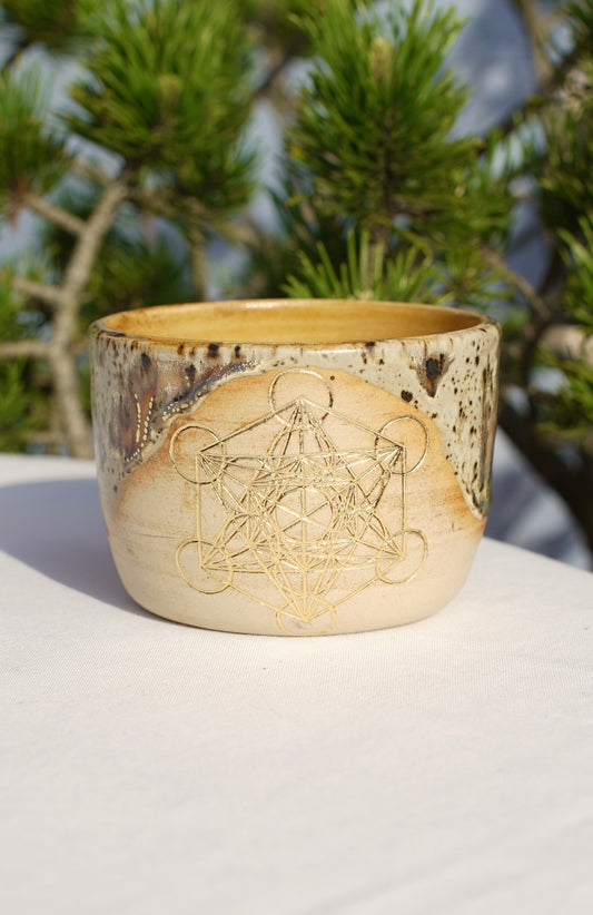 Becher Kakaozeremonie mit Metatrons Würfel 24 Karat Gold (2)