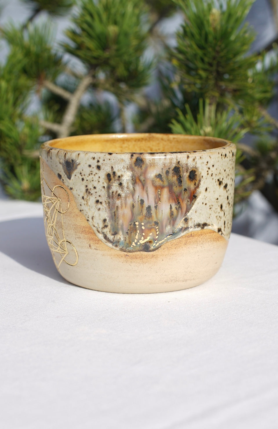 Becher Kakaozeremonie mit Metatrons Würfel 24 Karat Gold (2)