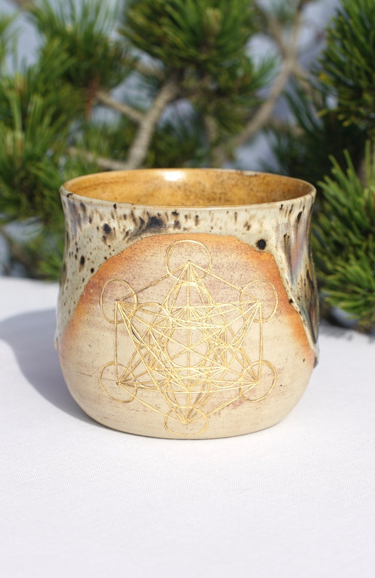 Set für Kakaozeremonie - 6 Becher aus Agnihotra-Keramik mit 24 Karat Gold
