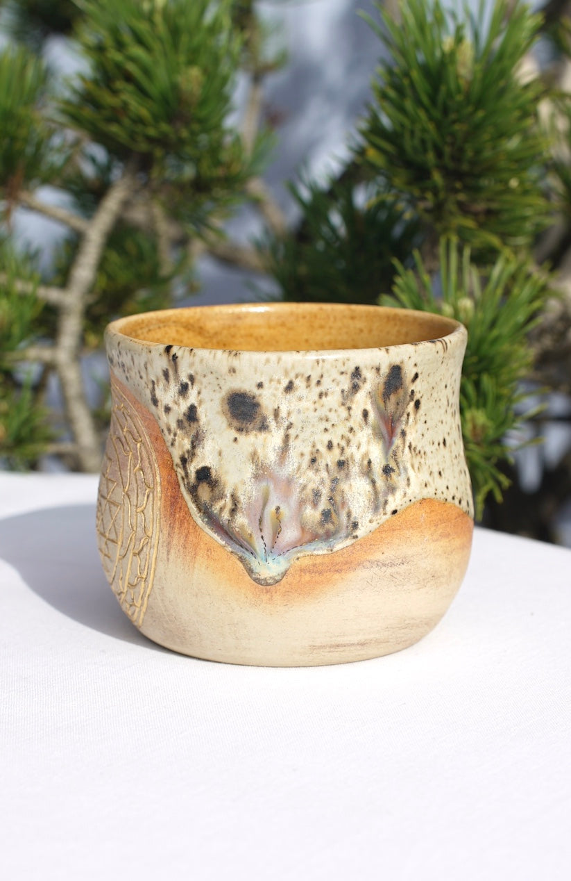 Set für Kakaozeremonie - 6 Becher aus Agnihotra-Keramik mit 24 Karat Gold