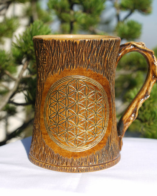 Tasse Baumoptik Blume des Lebens Echtgold