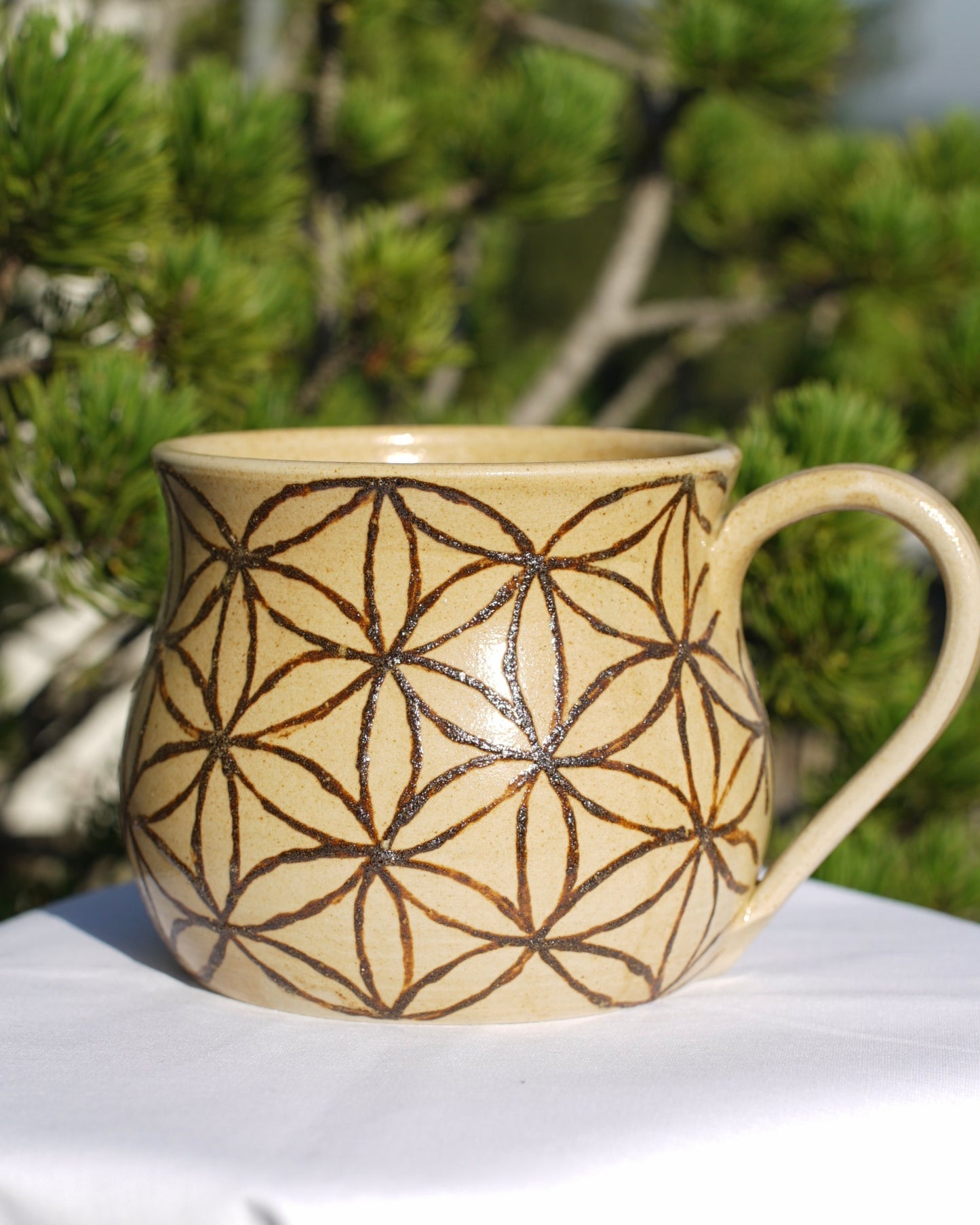 Flower of life cup made from healing clay (2)