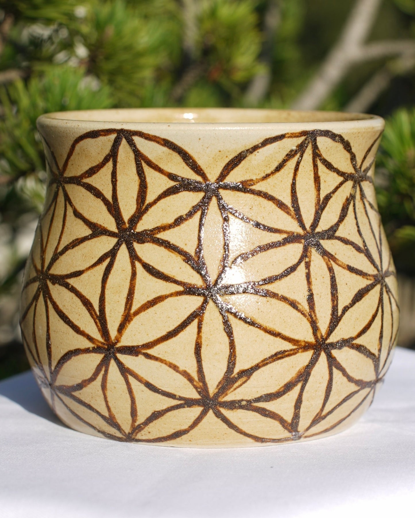 Flower of life cup made from healing clay (2)