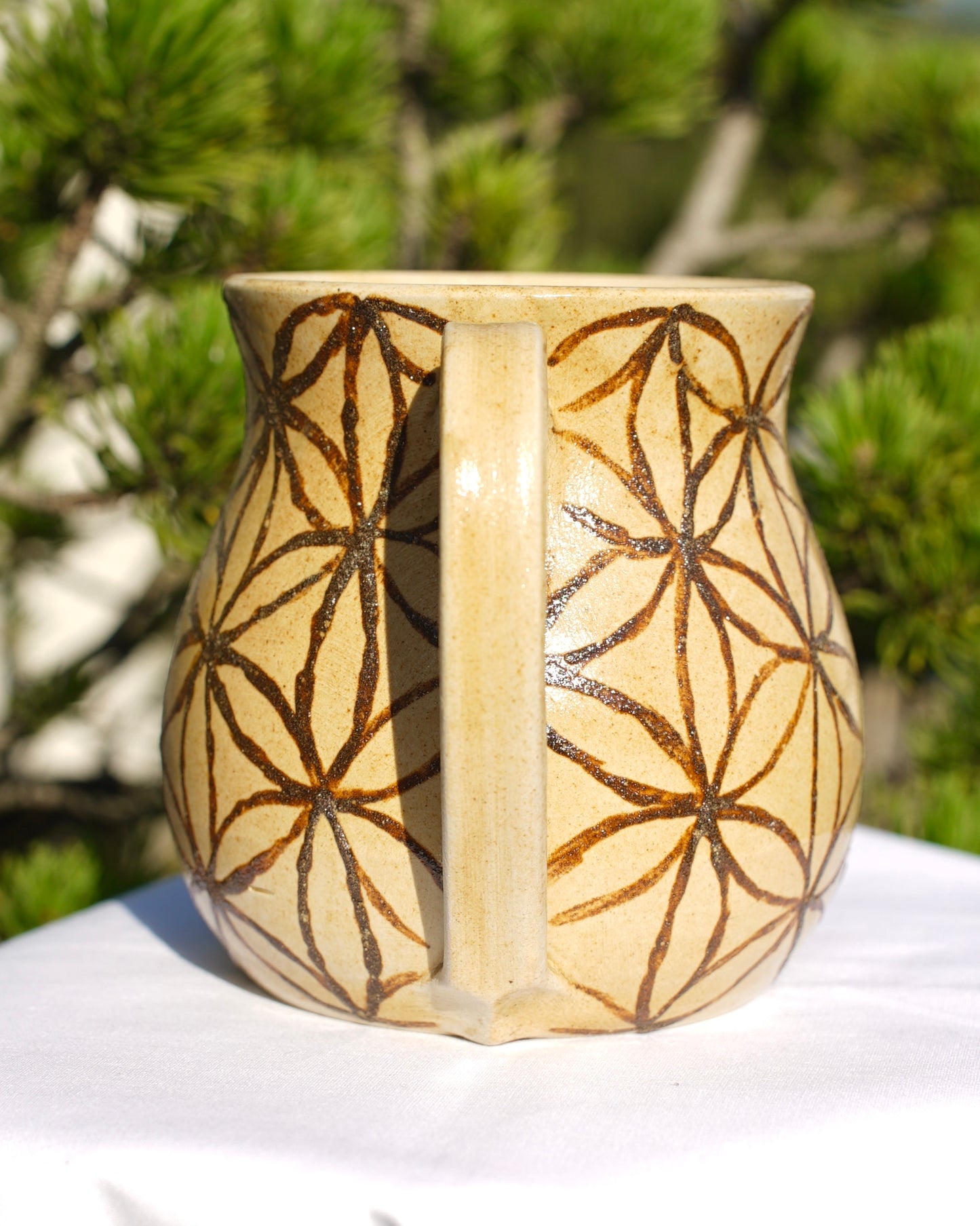 Flower of life cup made from healing clay
