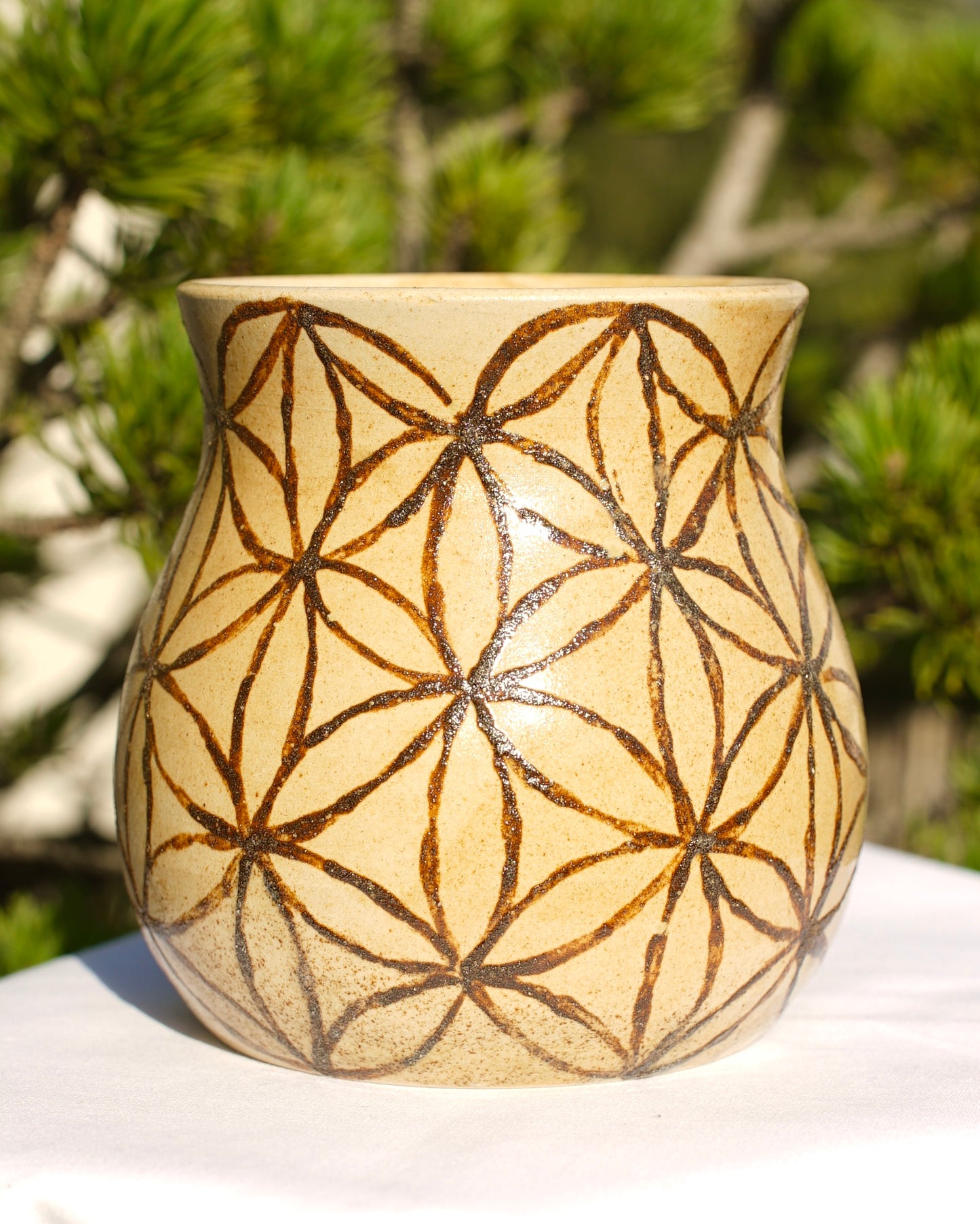 Flower of life cup made from healing clay