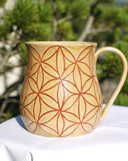 Tasse Fleur de vie cannelle Sgraffito 3