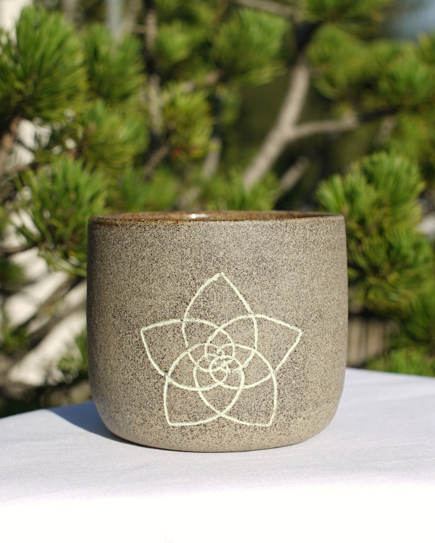 Mug gray with Venus flower light green