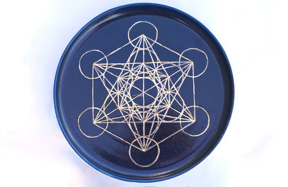 Teller blau Metatrons Würfel 24 Karat Gold
