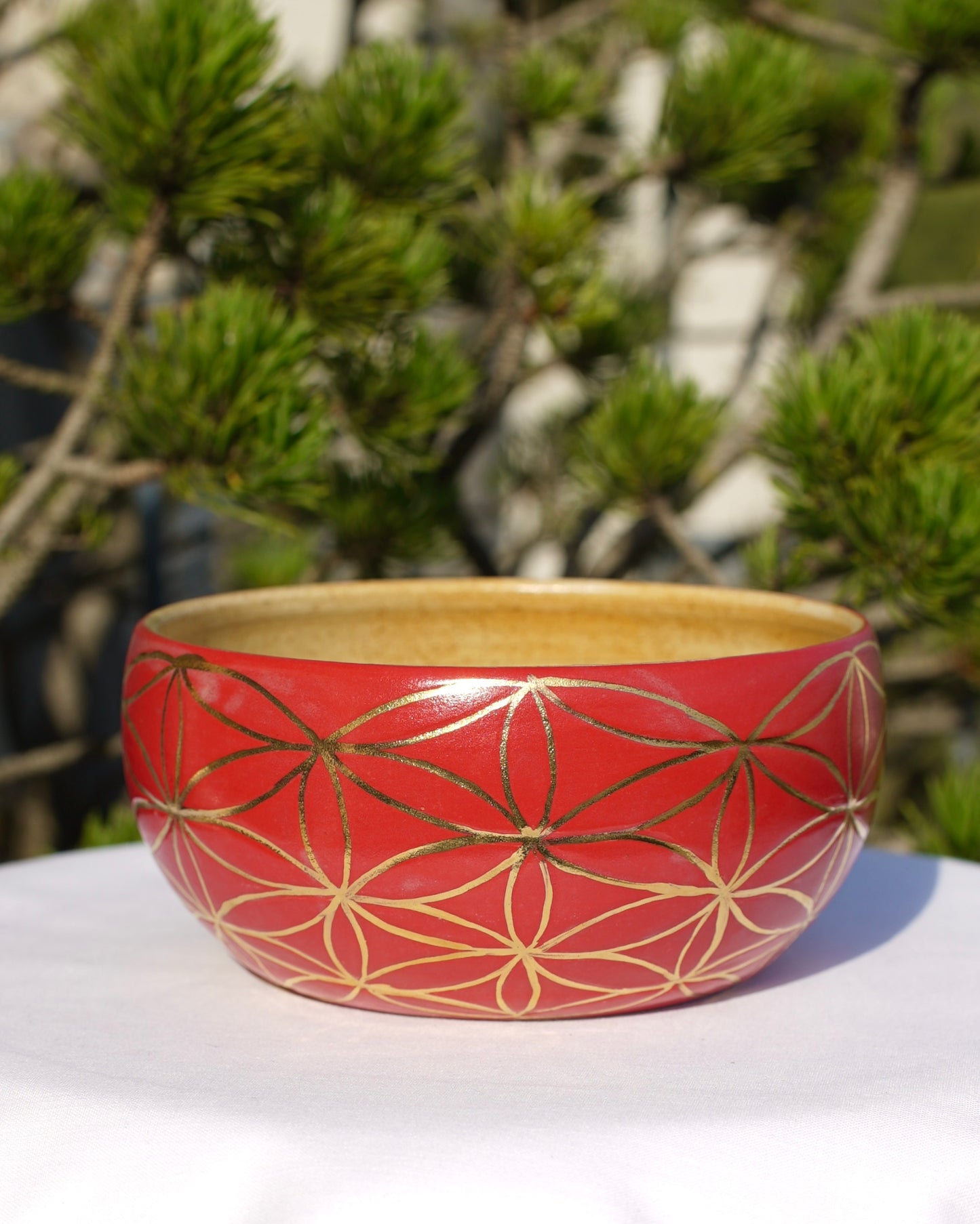 Schale Blume des Lebens  rot - Echtgold