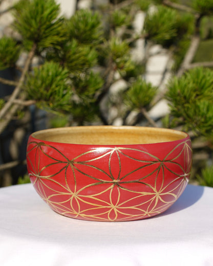 Flower of life bowl red - real gold