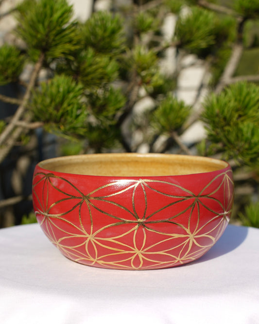 Schale Blume des Lebens  rot - Echtgold