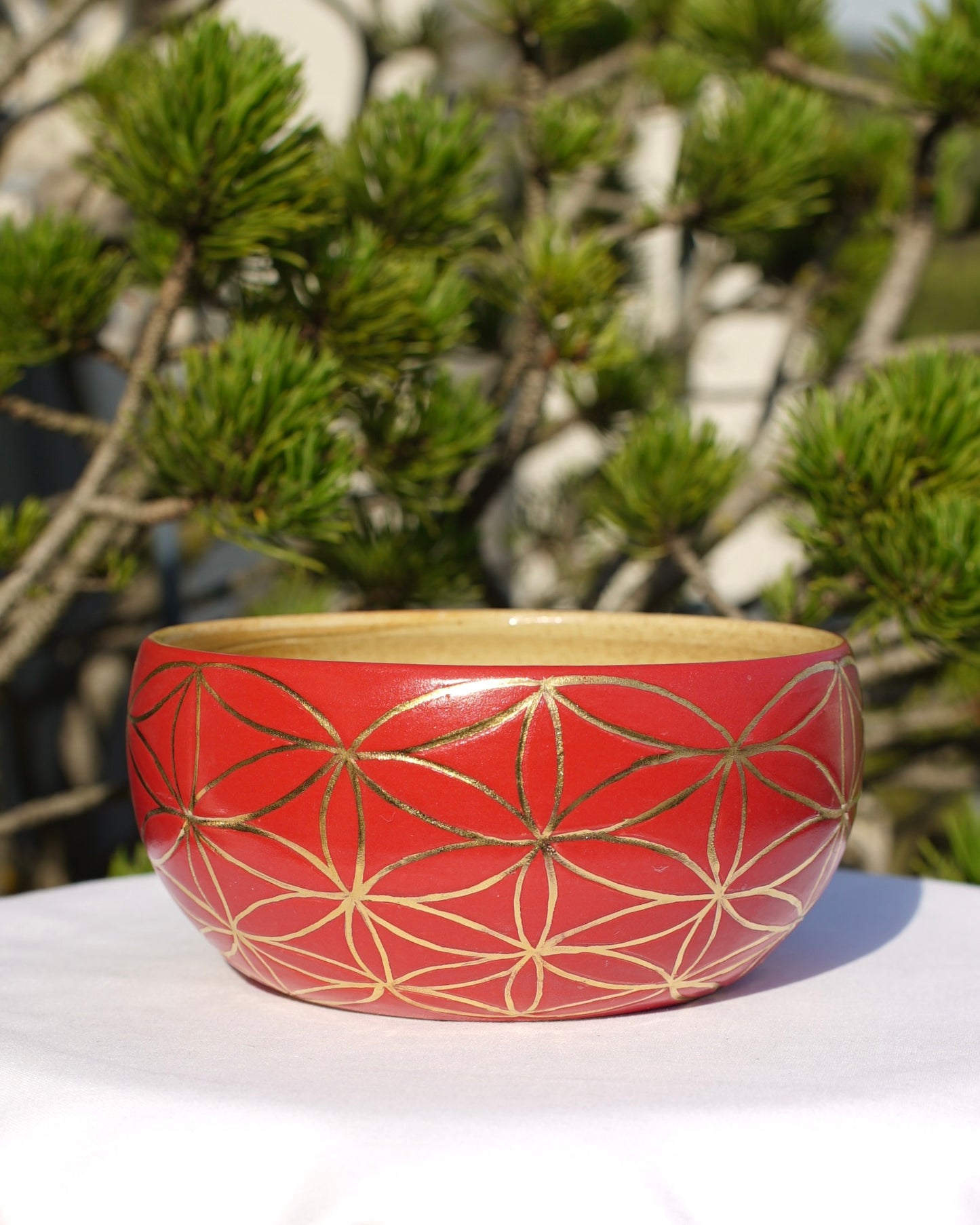 Schale Blume des Lebens  rot - Echtgold