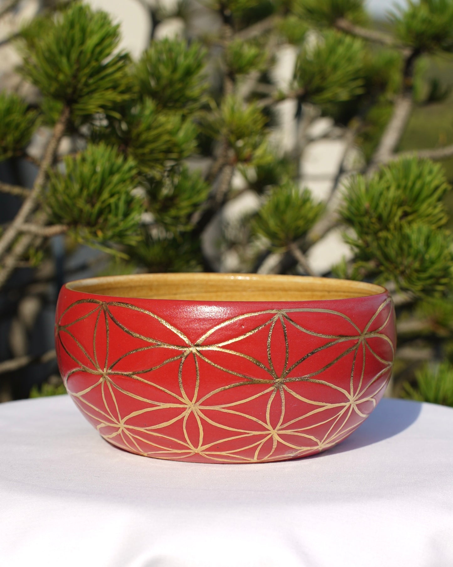 Schale Blume des Lebens  rot - Echtgold