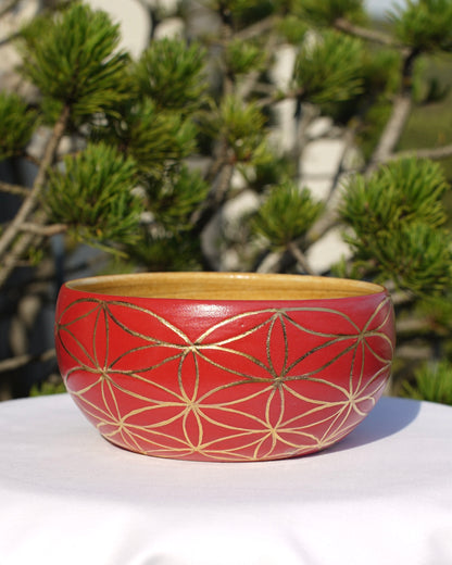 Flower of life bowl red - real gold