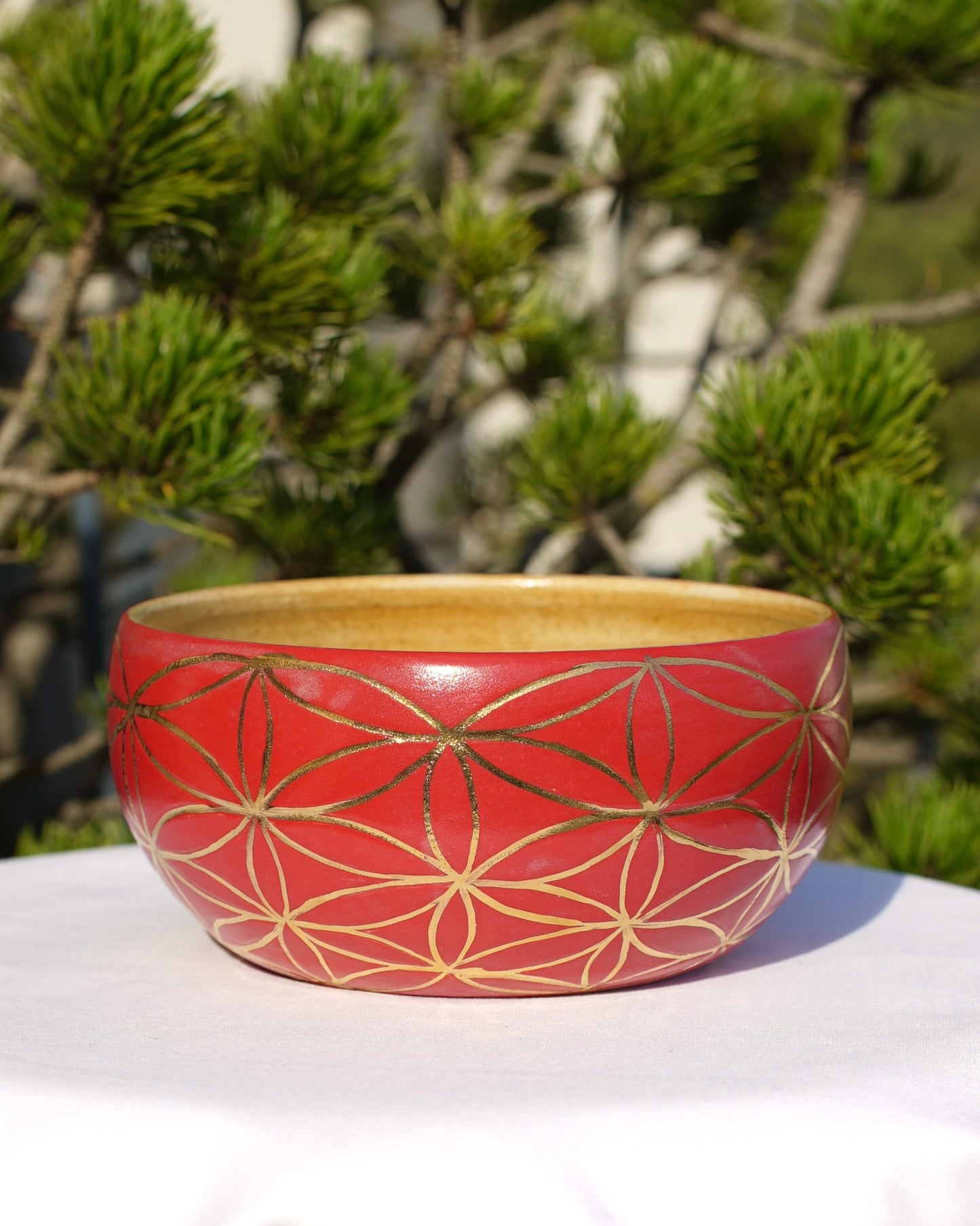 Schale Blume des Lebens  rot - Echtgold