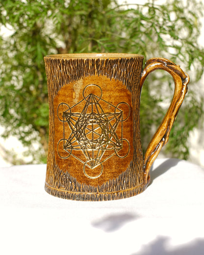 Tasse à l'aspect d'arbre Metatrons Cube or véritable
