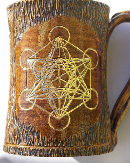 Tasse à l'aspect d'arbre Metatrons Cube or véritable