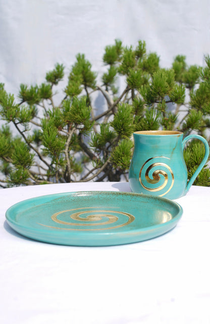 Frühstücksset jade Spirale 24 Karat Gold