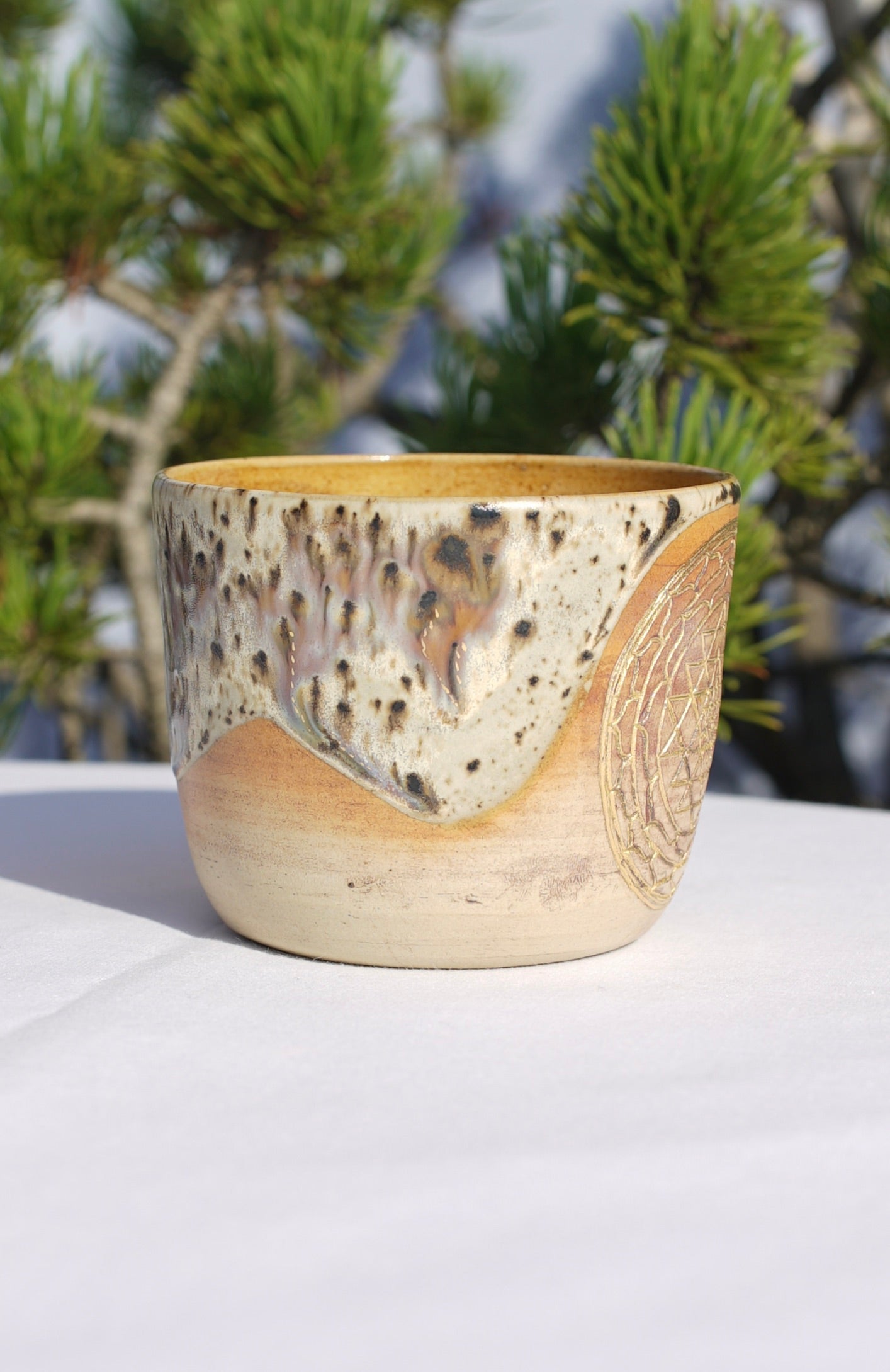 Becher Kakaozeremonie mit Sri Yantra 24 Karat Gold