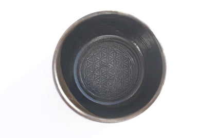 Mug cocoa ceremony black with Metatrons cube 24 carat gold
