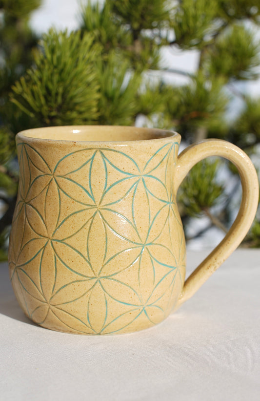 Tasse Blume des Lebens Jade Sgraffito