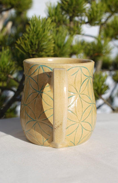Tasse Fleur de vie Jade Sgraffito