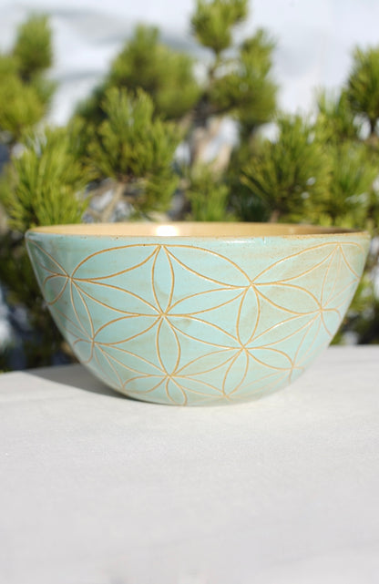 Bol à céréales XL bleu clair avec Fleur de vie