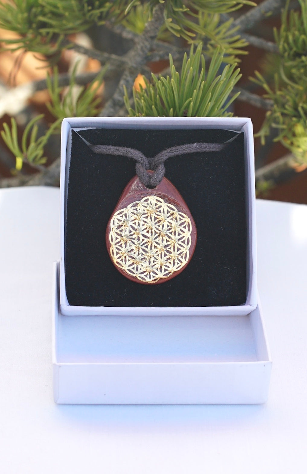 Amulett zimt Samen des Lebens und Blume des Lebens in 24 Karat Gold