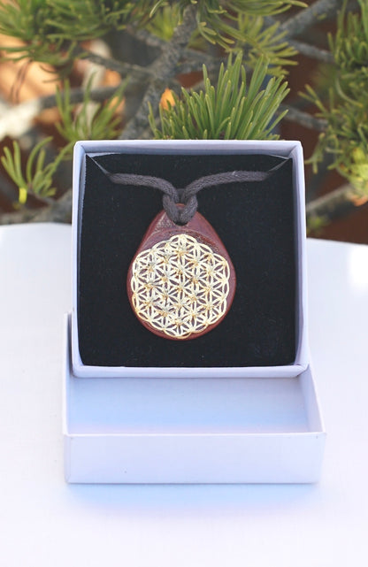 Amulett zimt Samen des Lebens und Blume des Lebens in 24 Karat Gold
