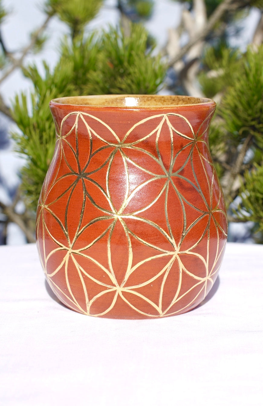 Tasse zimt Blume des Lebens Echtgold