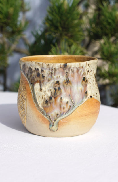Set für Kakaozeremonie - 6 Becher aus Agnihotra-Keramik mit 24 Karat Gold