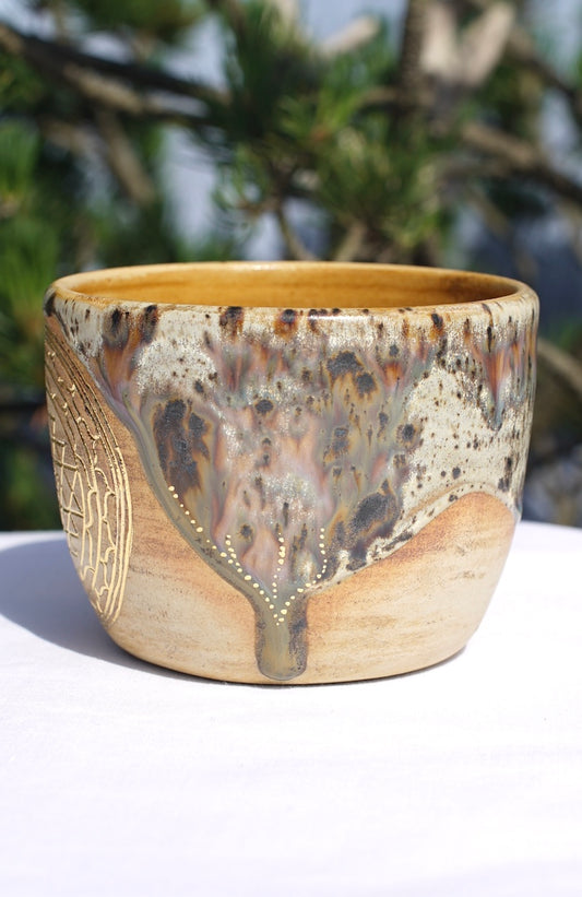 Becher Kakaozeremonie mit Sri Yantra 24 Karat Gold