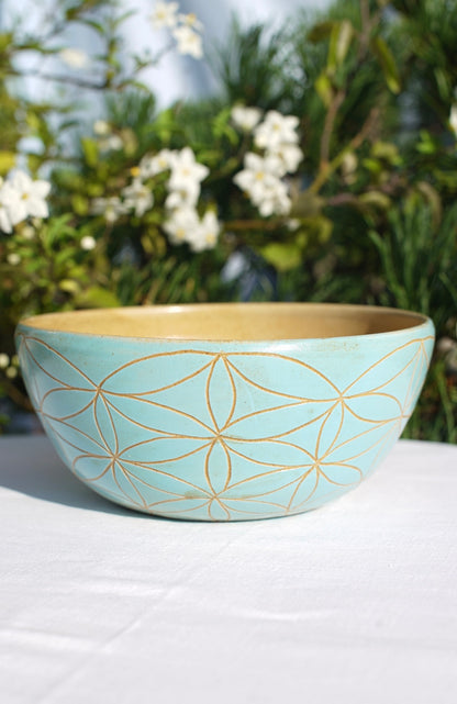 Müslischale -hellblau mit Blume des Lebens und Lotus