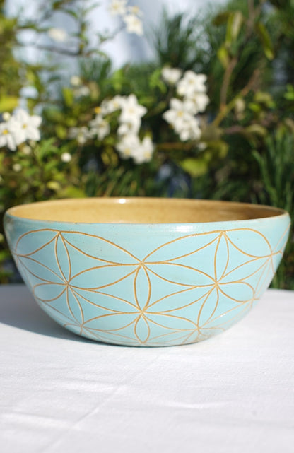 Müslischale -hellblau mit Blume des Lebens und Lotus