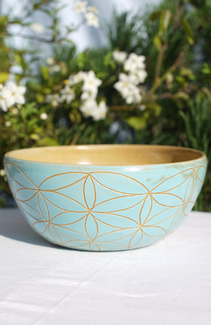 Müslischale -hellblau mit Blume des Lebens und Lotus