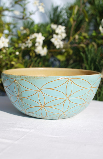Müslischale -hellblau mit Blume des Lebens und Lotus