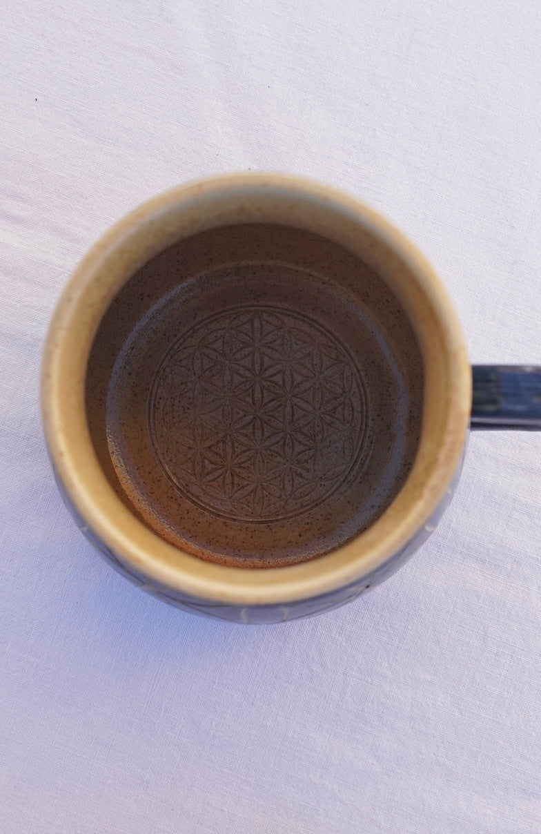 Flower of life mug blue sgraffito
