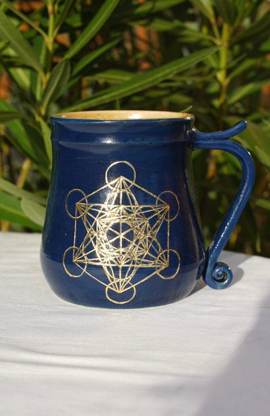 Tasse antik Metatrons Würfel Echt-Gold 24kt