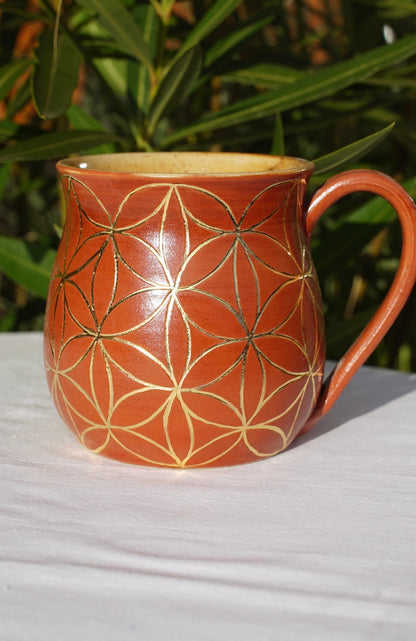 Tasse cannelle Fleur de vie or véritable