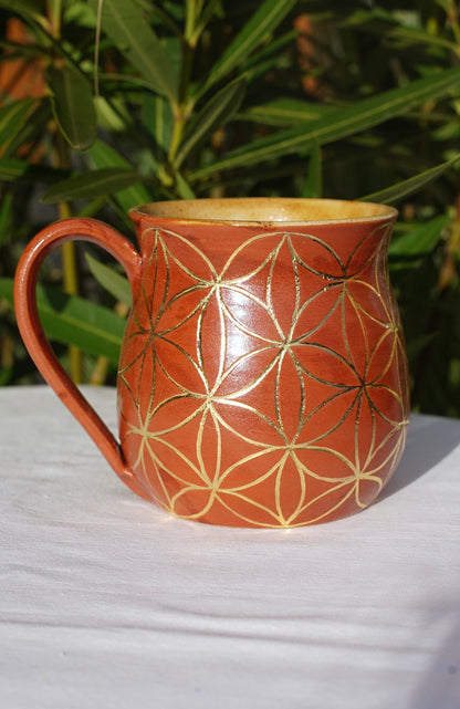 Tasse cannelle Fleur de vie or véritable