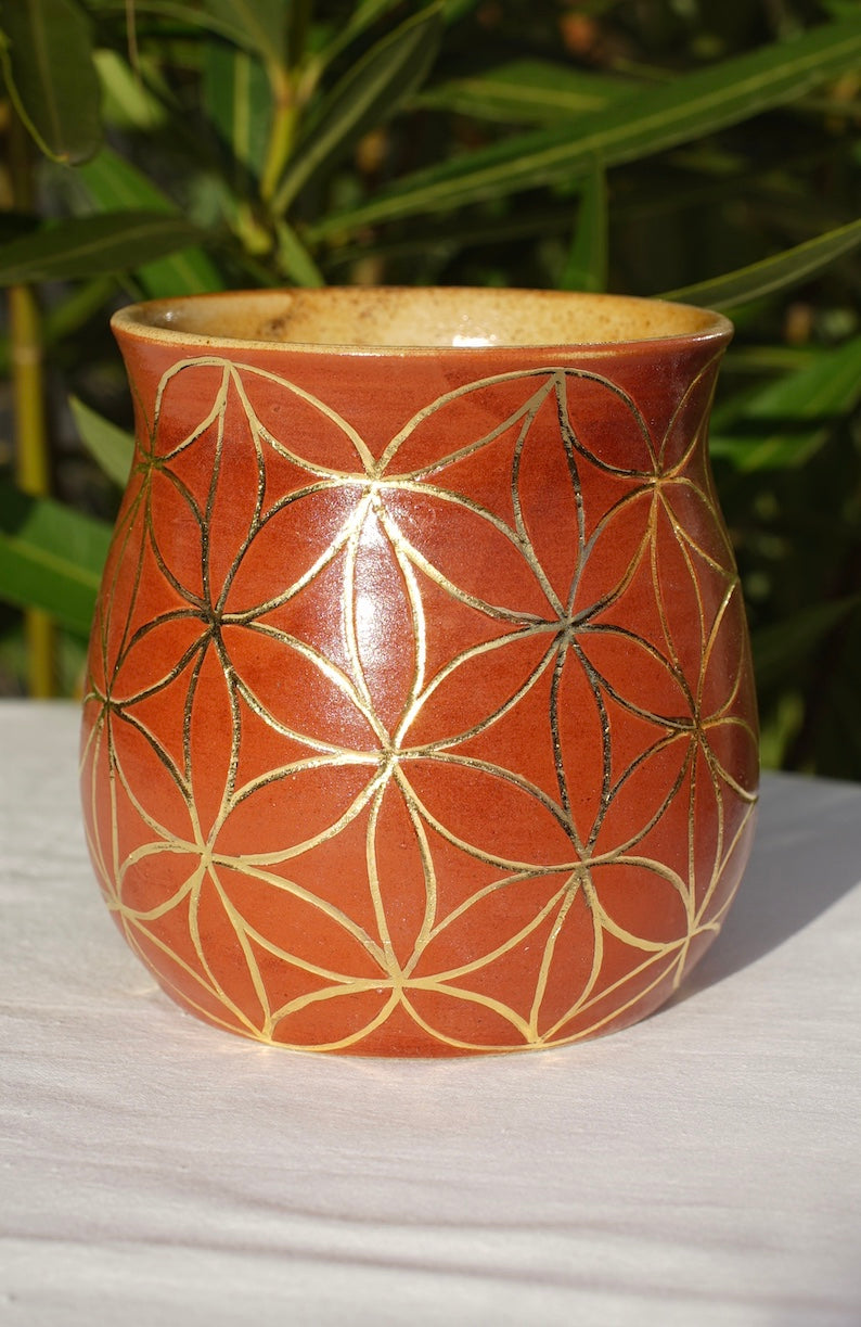 Tasse zimt Blume des Lebens Echtgold