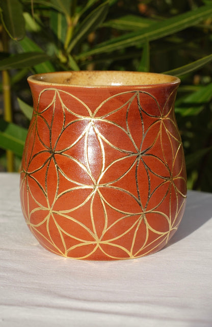 Tasse cannelle Fleur de vie or véritable
