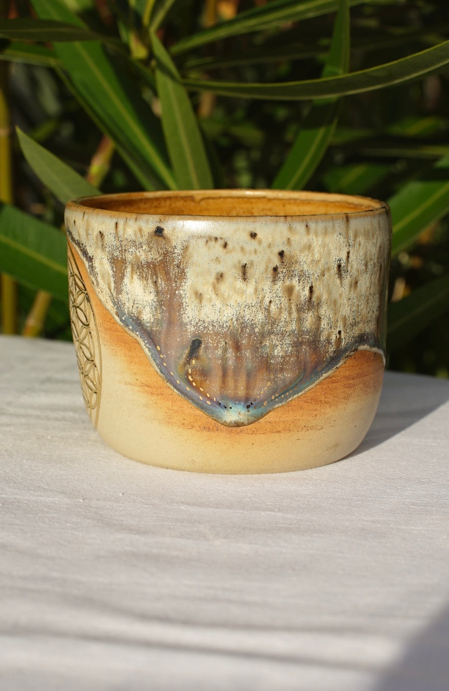 Cocoa ceremony mug with flower of life 24 carat gold