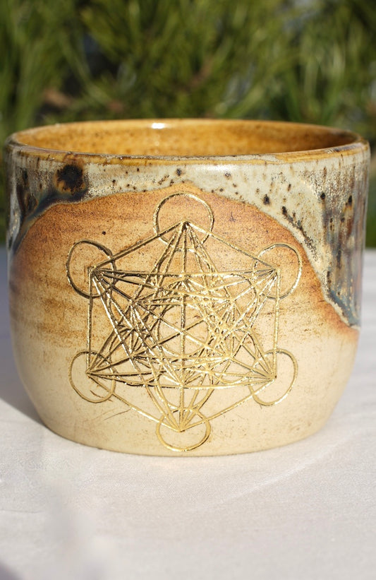 Becher Kakaozeremonie mit Metatrons Würfel 24 Karat Gold (2)