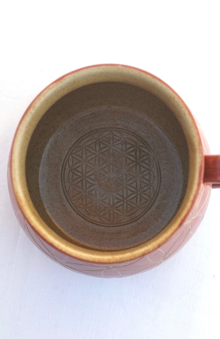 Flower of life cup cinnamon sgraffito