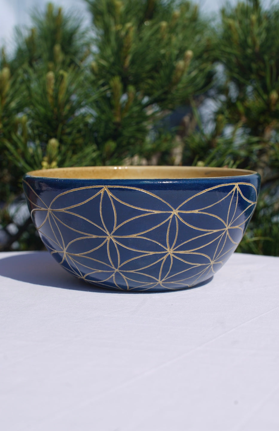 XL blue cereal bowl with flower of life