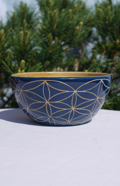 Müslischale XL-blau mit Blume des Lebens