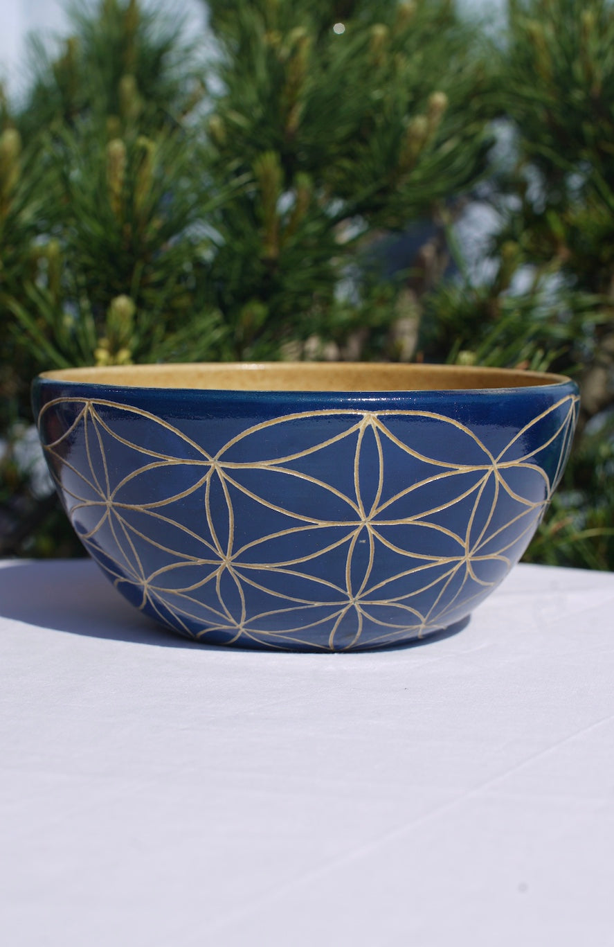 XL blue cereal bowl with flower of life