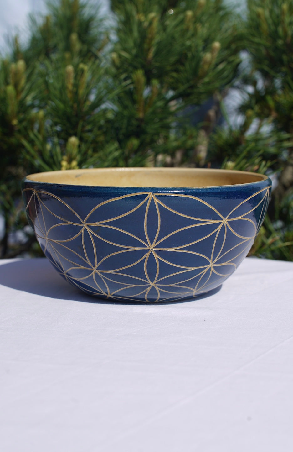 XL blue cereal bowl with flower of life